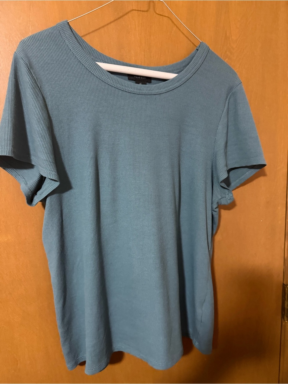 Halogen Short-Sleeve Ribbed Tee in Dusty Blue